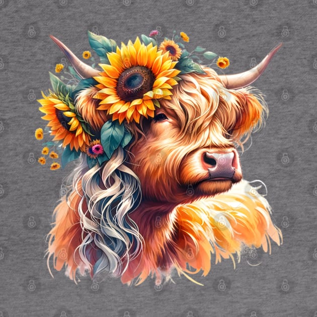 Highland Cow with Sunflower Crown by Ebony T-shirts